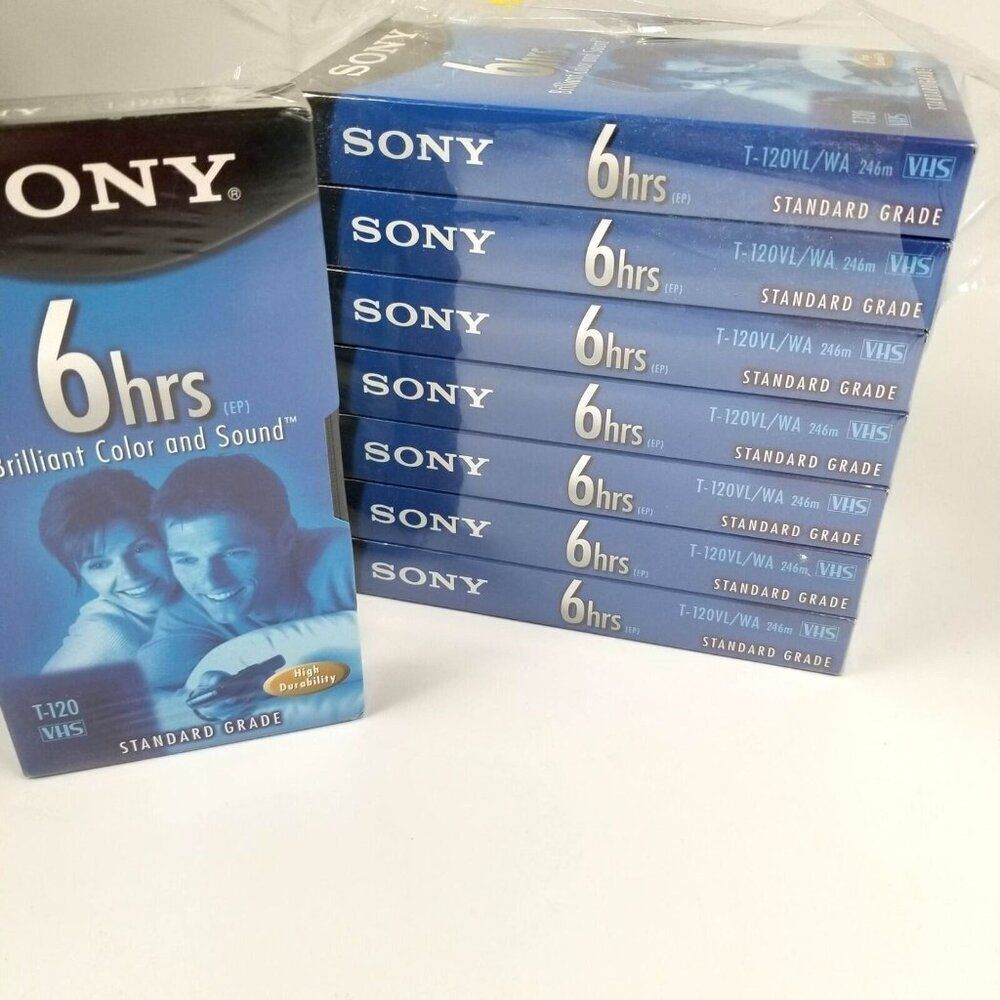 Sony 6 Hour VHS Tapes T-120 Standard Grade Lot of  8 New Sealed Vintage